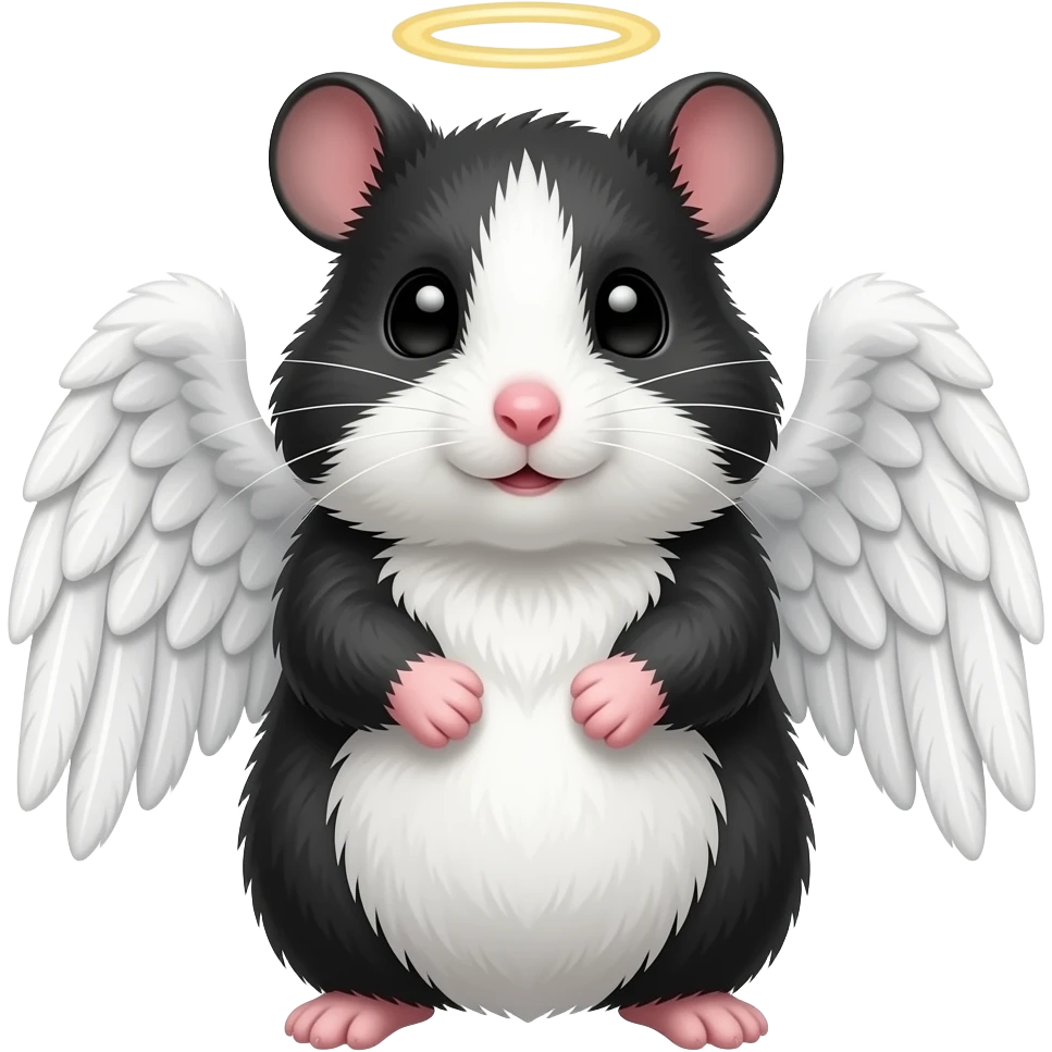 Un criceto bianco e nero con le ali d'angelo emoji