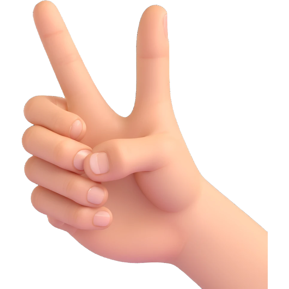 A realistic hand with five fingers in total, only the middle finger is up, thumb, index, ring, and little finger are down, in Microsoft Teams 3D emoji style, neutral skin tone, no background. emoji