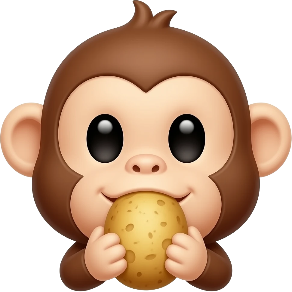 Custom iOS emoji with no blur and a white background. The topic of the emoji is "monkey face with potato". It MUST maintain the general apple iOS emoji style. emoji
