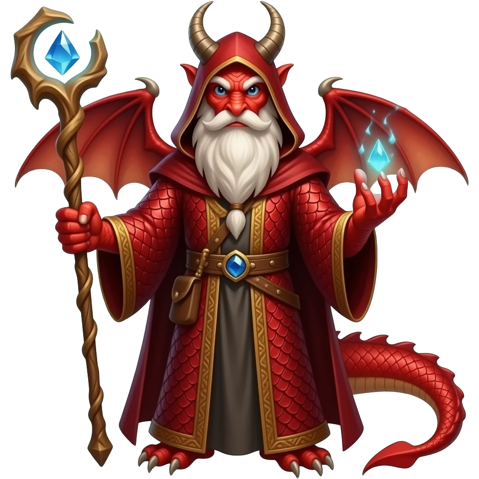 Red dragon sorcerer with quarterstaff emoji