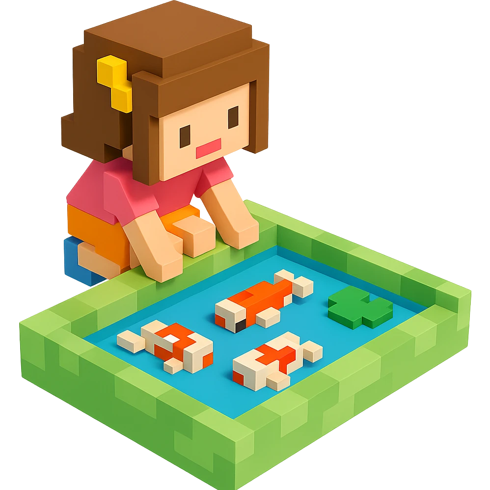 girl watching koi fish in a pond, realistic background emoji
