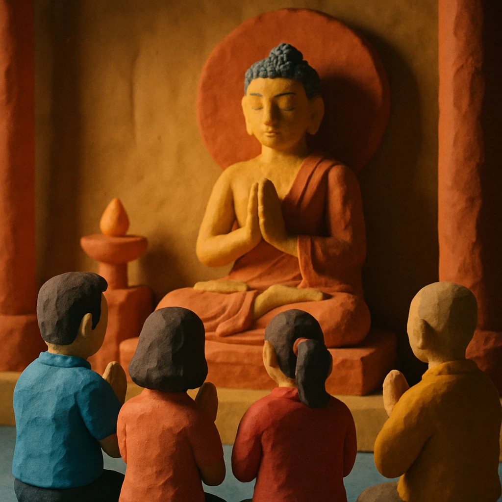people praying in a Buddhist temple emoji