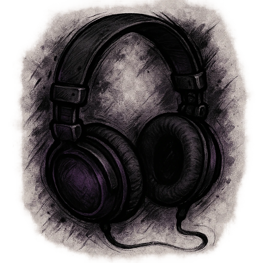 emo object, black and purple headphones emoji