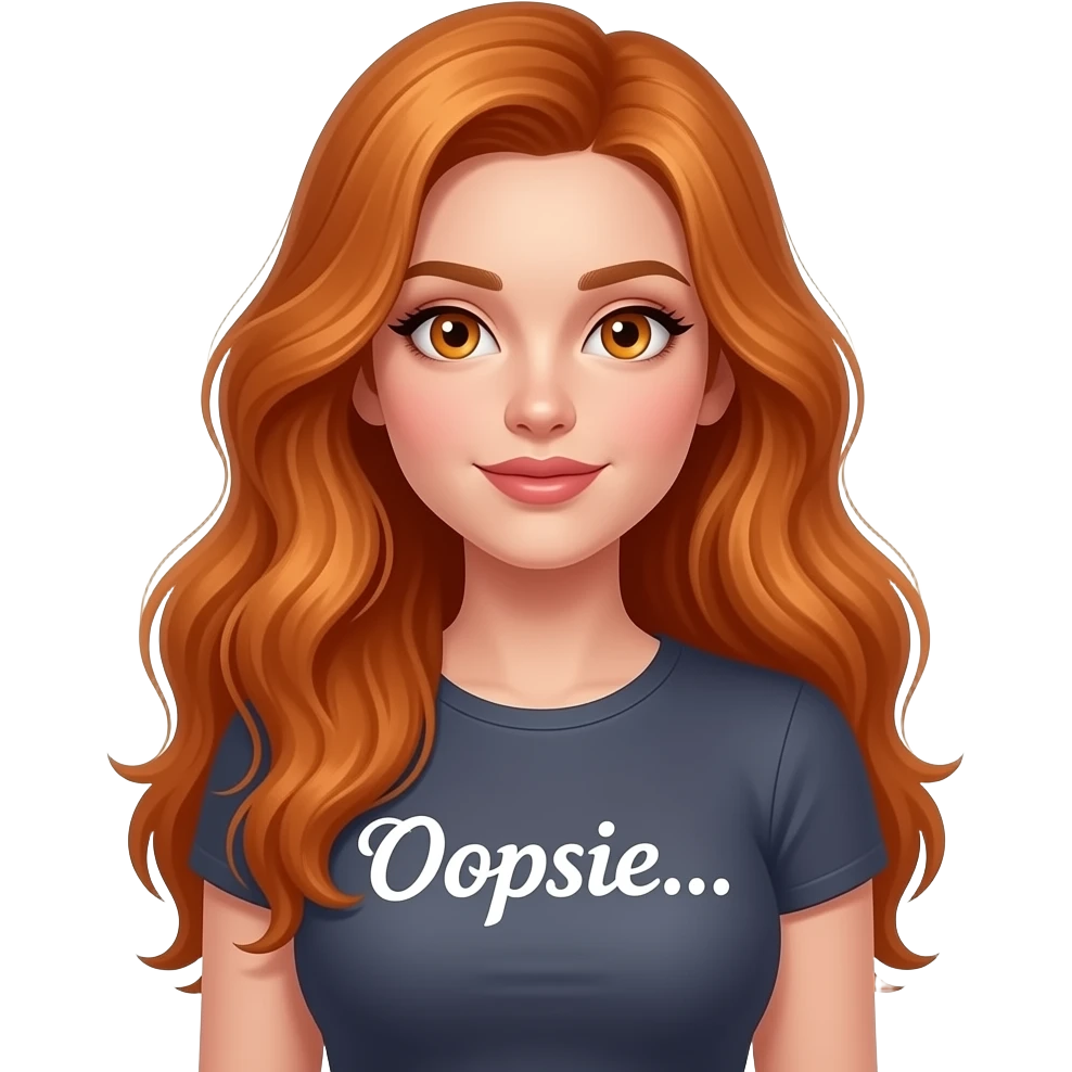 sexy girl with overlong ginger hair and ginger eyes a top with Oopsie... written on it emoji