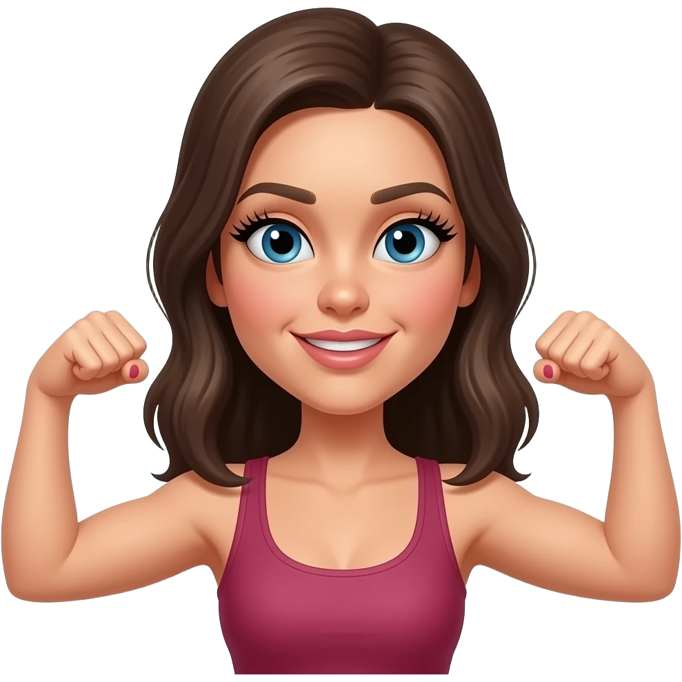 A funny emoji wearing a long eyelashes and flexing her nails emoji