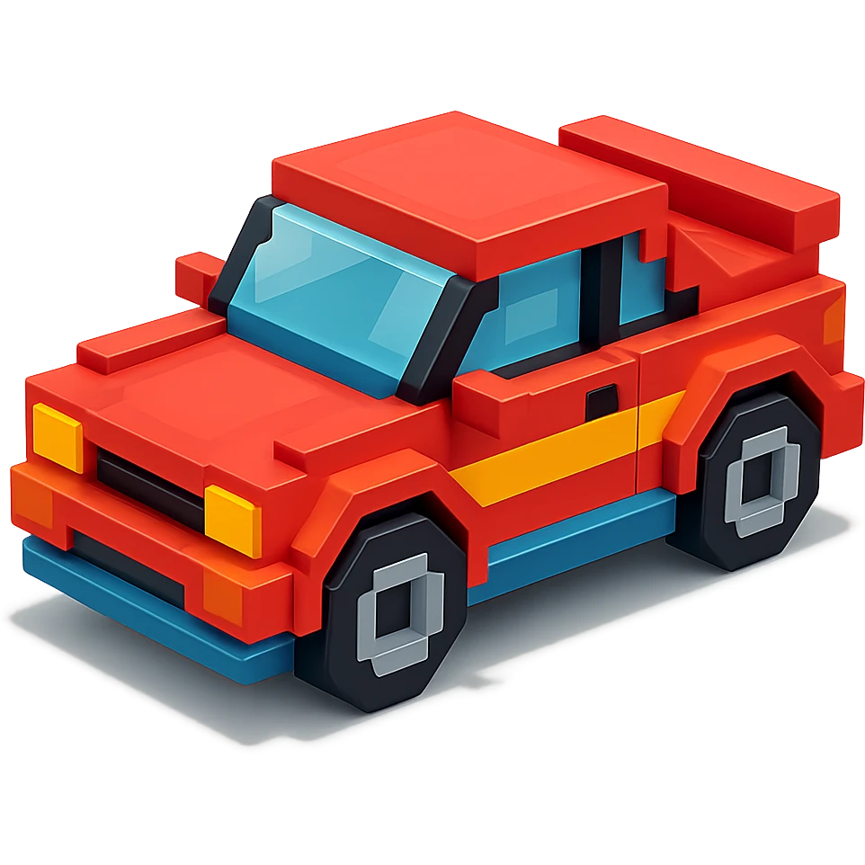 A voxel-style car with a sporty design, vibrant colors, simple geometric shapes, and a glossy finish emoji