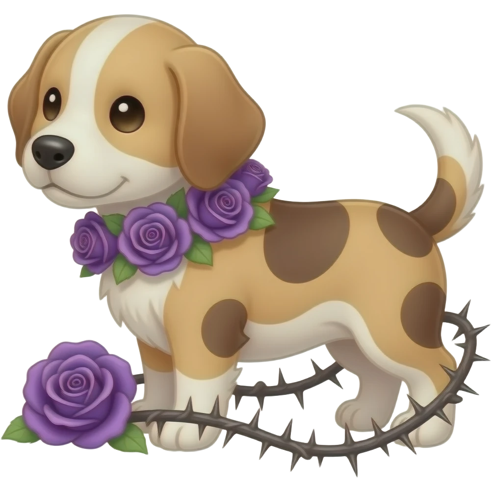 Out line of Cute puppies with purple roses and valley of thorns emoji