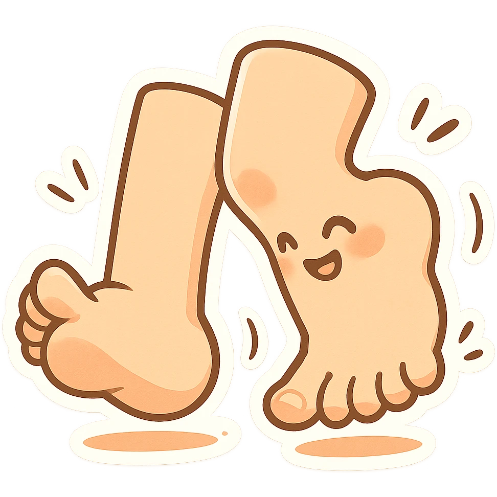 two exaggerated feet walking, dynamic and cheerful, fun, lively, playful, energetic, whimsical emoji