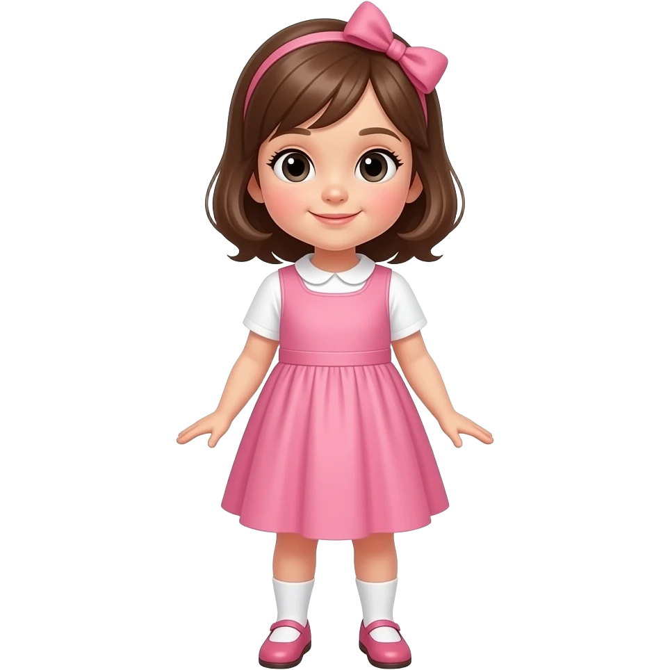 Niña de 2 años cuerpo completo de cabello castaño con vestido rosa con blanco emoji