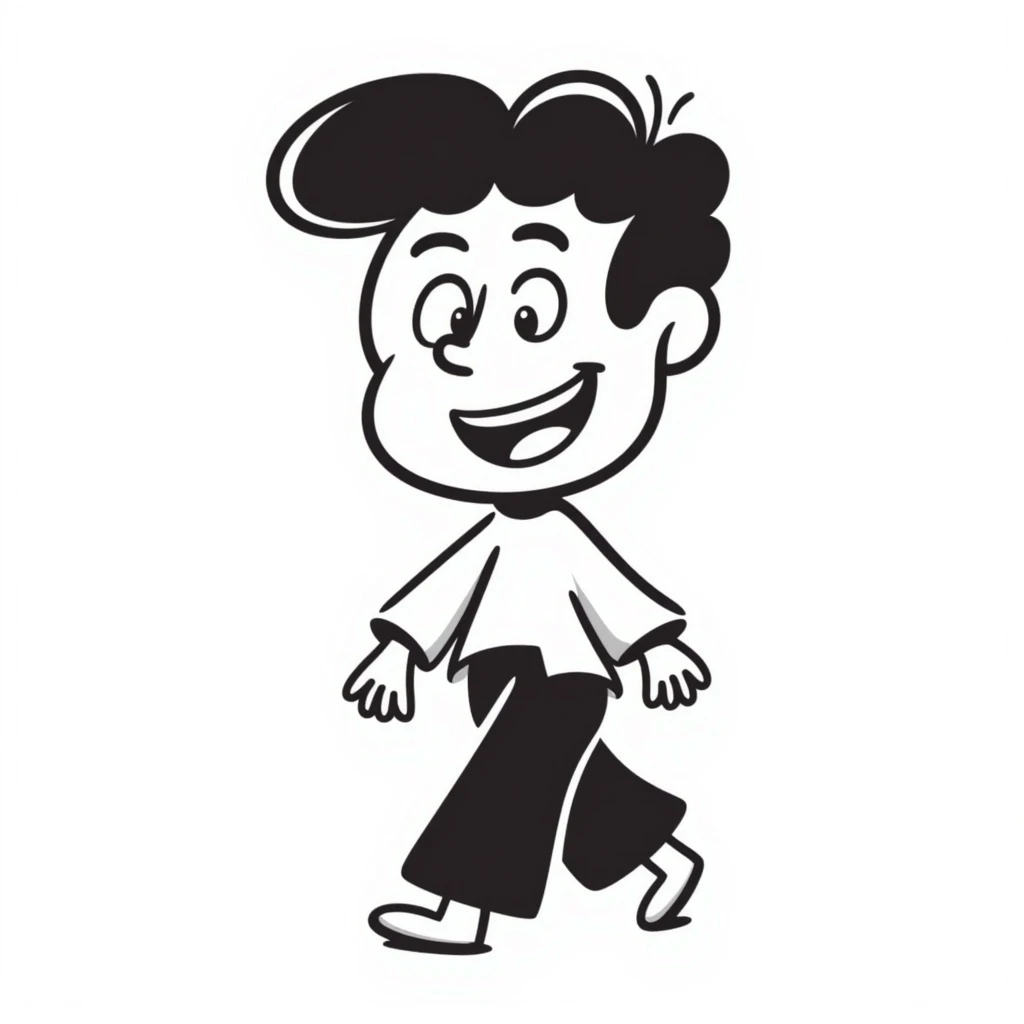 goofy character, hand-drawn doodle style, wobbly lines, big smile emoji