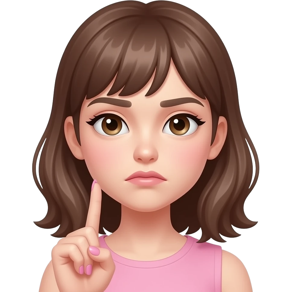 aesthetic emoji girl, indessition expression, trendy nail art, soft pink and nude tones, minimal makeup, clean background, soft lighting, girly aesthetic, 3D emoji style, high detail emoji