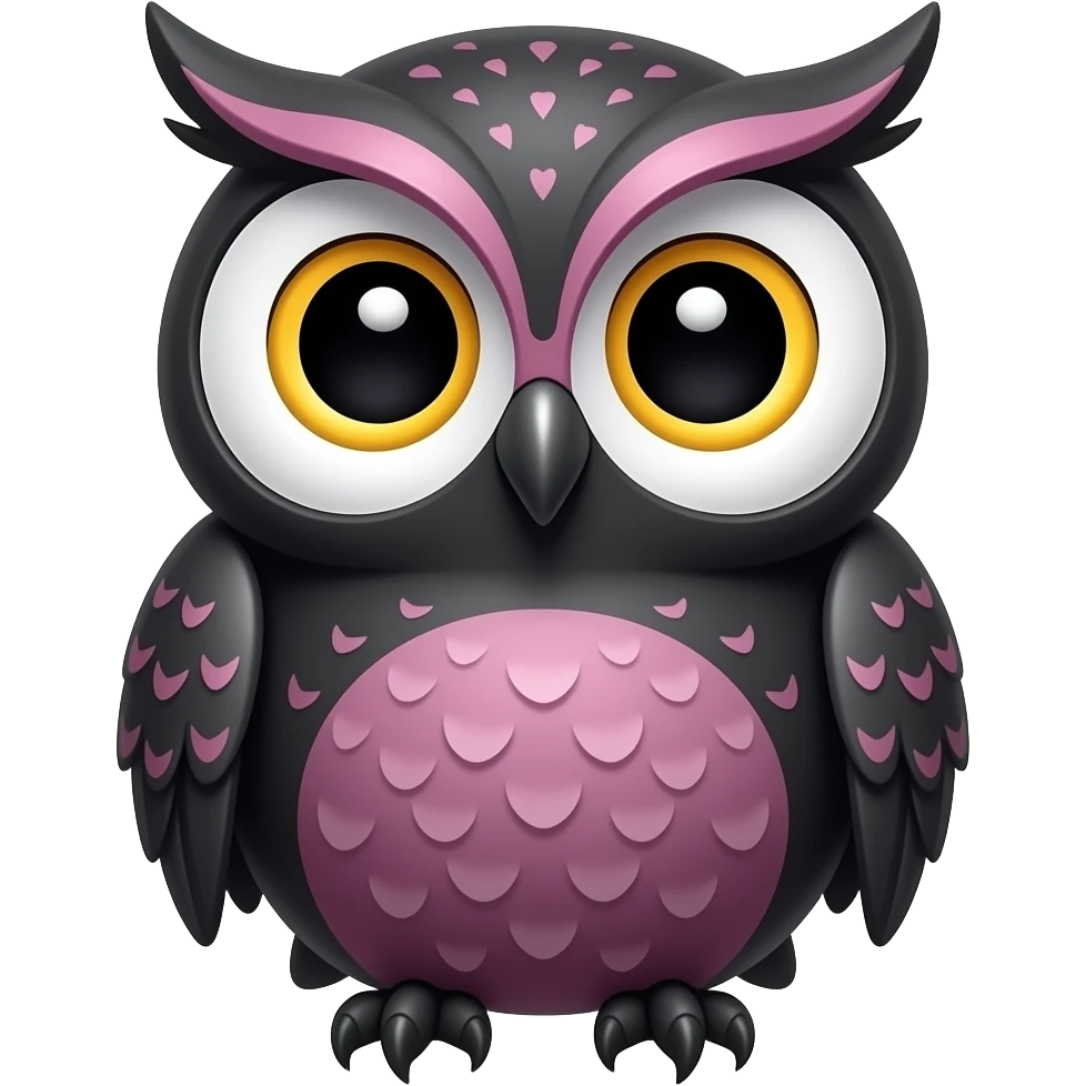 a cute, detailed black-pink owl emoji