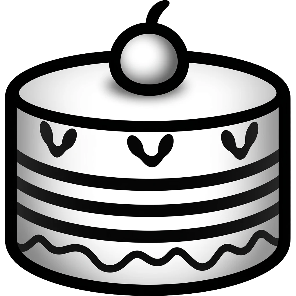 cake emoji, thick black outline, simple cartoon emoji