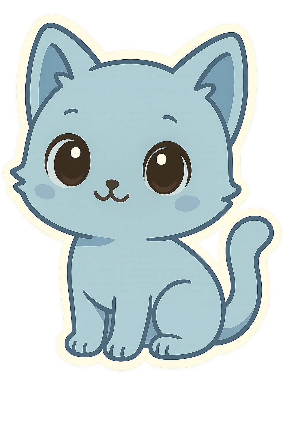 chibi cat, blue, same style as reference, sitting, big eyes, cute, sticker style emoji