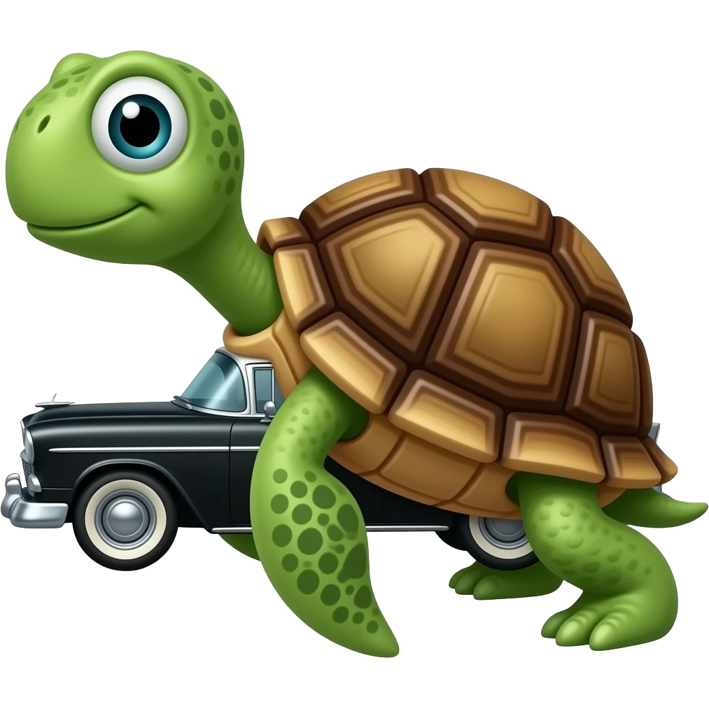 turtle driving black 1955 chevy 3/4 view emoji