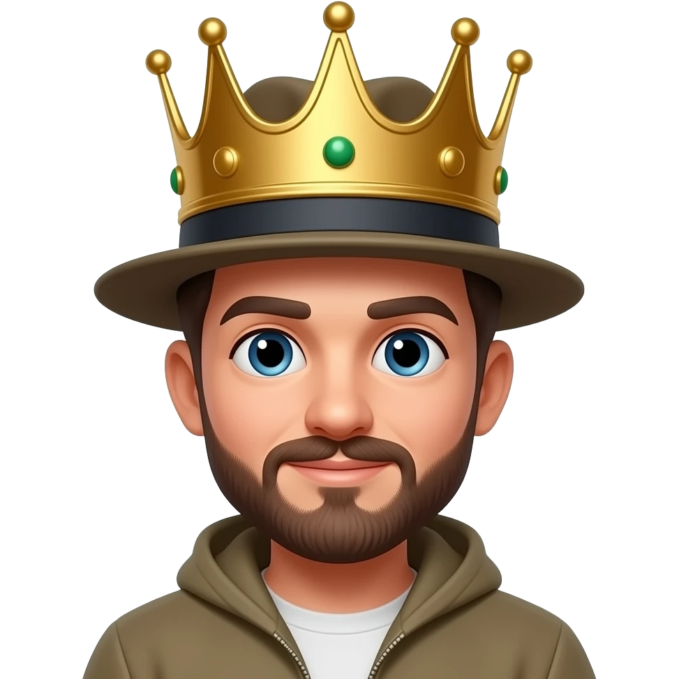 Make the picture that I just generated take off the hat and add a crown fully on his head emoji