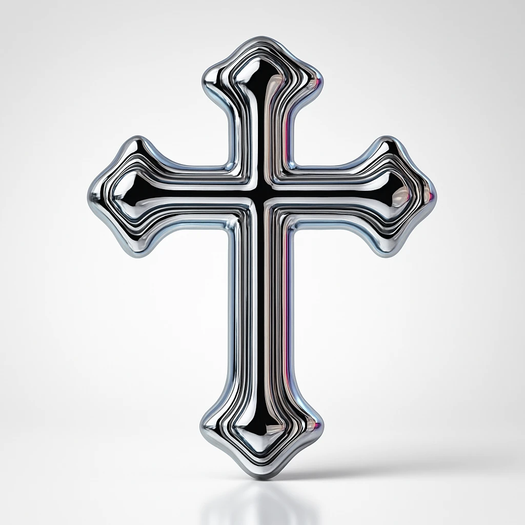 Y2K style cross, bubblegum pink and blue, glossy finish, 2000s digital aesthetic emoji