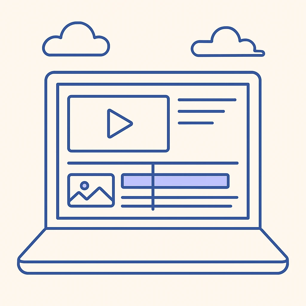 modern open laptop showing editing software, clean digital illustration style emoji