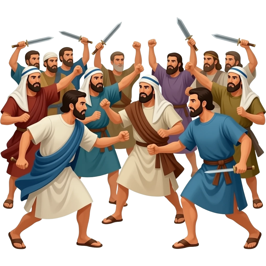 A crowd of Hebrew men from ancient biblical times fighting each other emoji