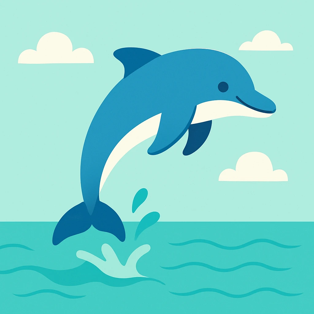 Flat design style dolphin in the water emoji