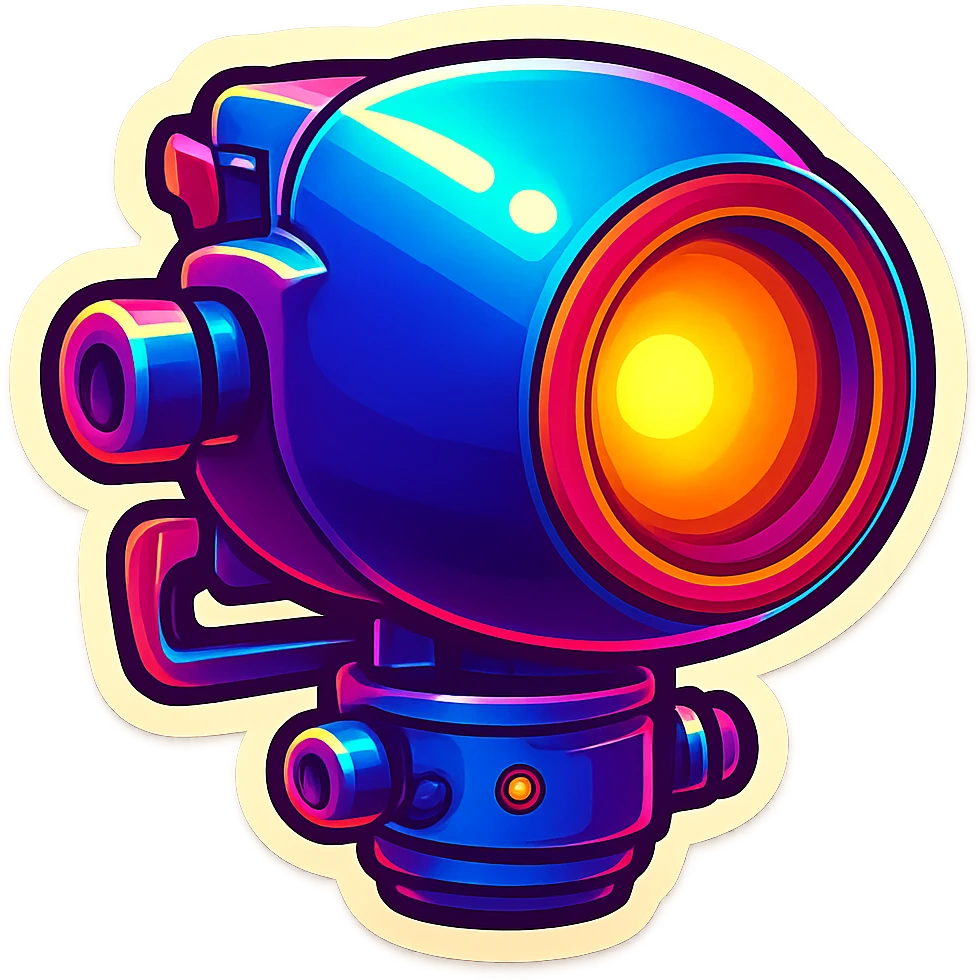 Spotlight pointing to the left in retro stickers style, vibrant colors, bold outlines, and a nostalgic feel. emoji