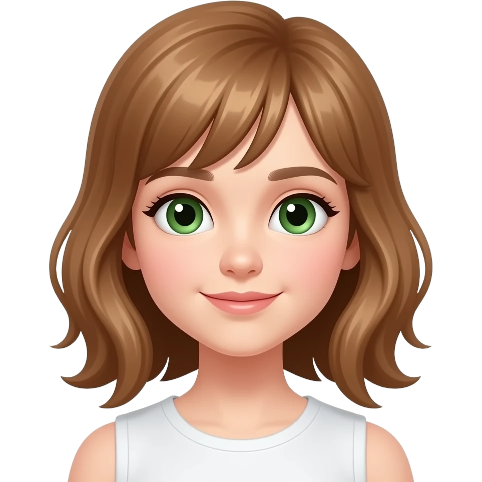 quiero una chicade estatura baja que tenga el pelo marron  muy claro y con los ojos verdes que sea delgada y vista con colores emoji