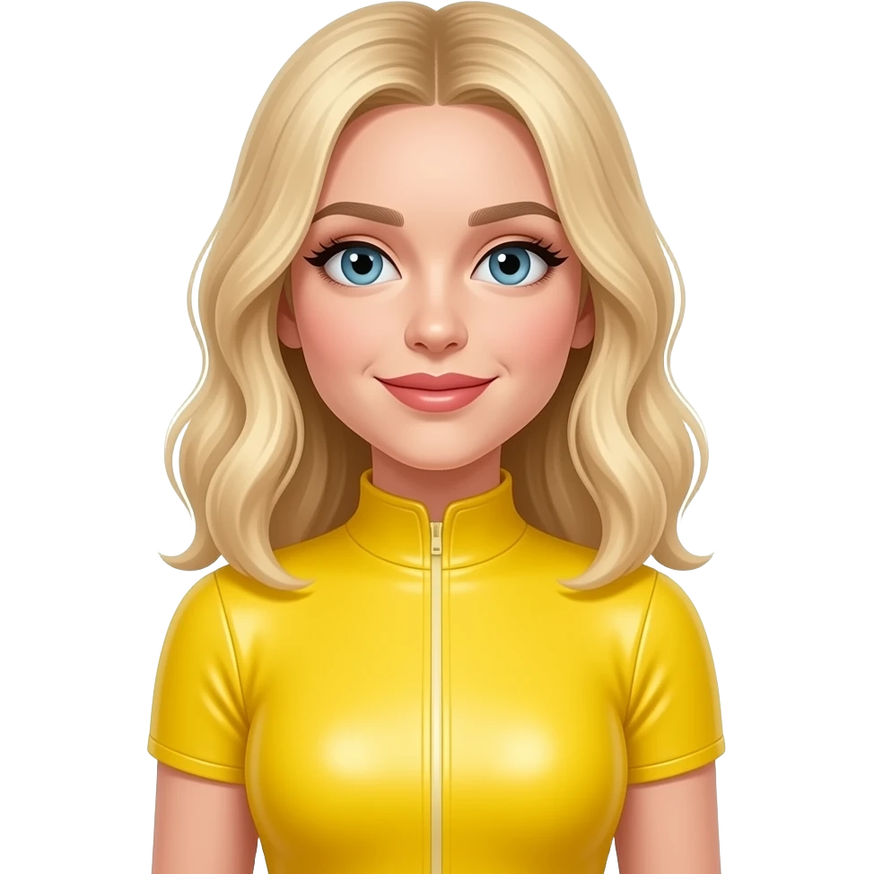 Sabrina carpenter blonde hair performing in a bright yellow silicon bodysuit emoji