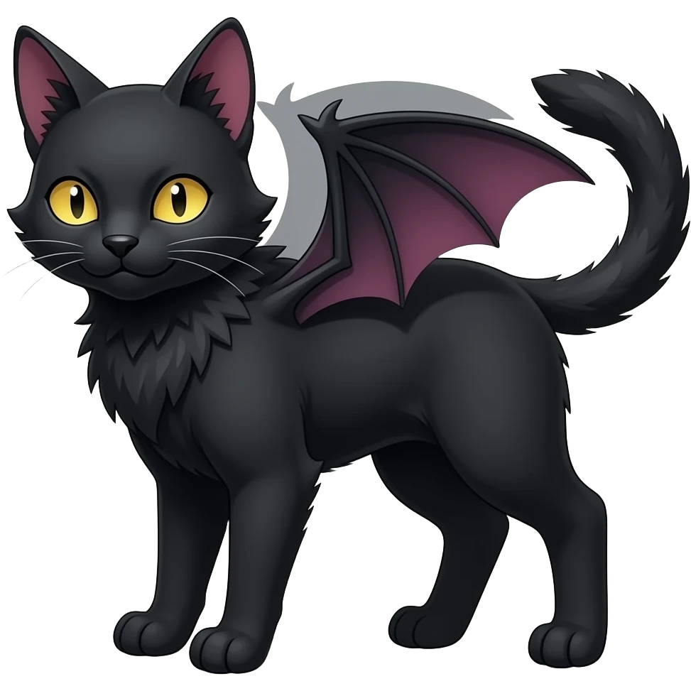 Dark Vampiric Black Lykoi-Caracal-Bat-Litten-Torracat-Noibat-Hybrid (Full body) emoji