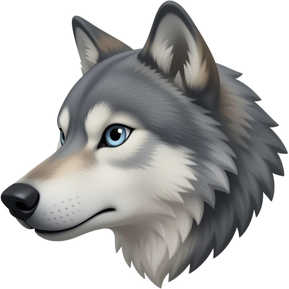 t angry gray wolf head realistic Turn sideways light blue gray eyes emoji