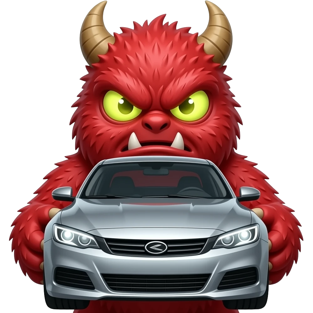 red monster with motor car emoji