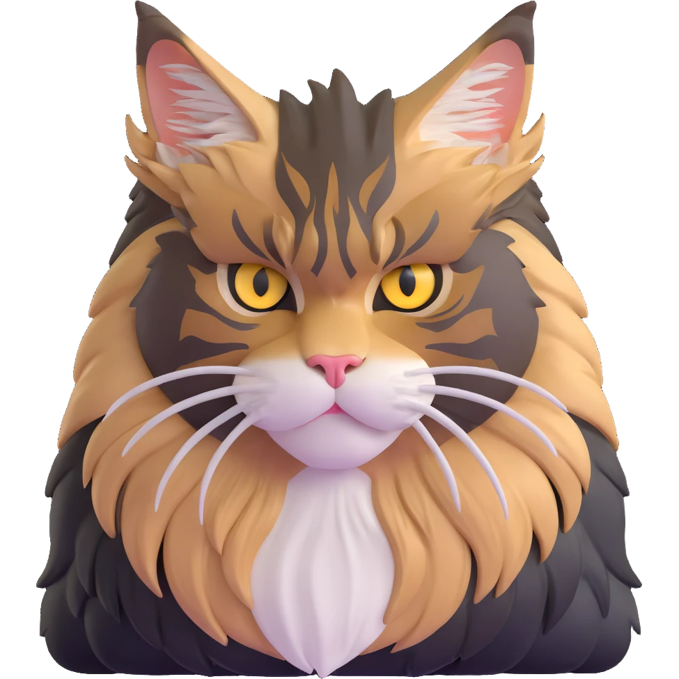 adorable yet majestic maine coon cat with fierce eyes and fluffy mane emoji