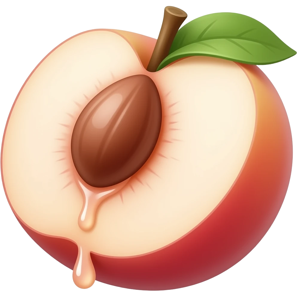 Juice dripping from inside a pink peach emoji