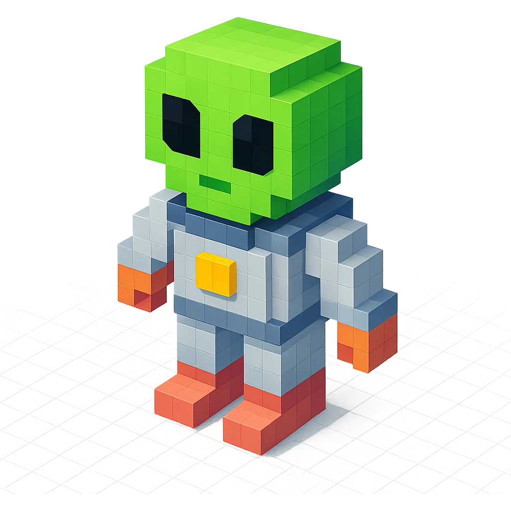 alien in a silver spacesuit, isometric view emoji