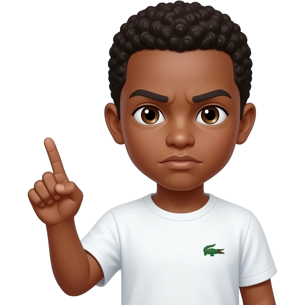 Garçon noir t-shirt Lacoste blanc qui fait un doigt d’honneur emoji