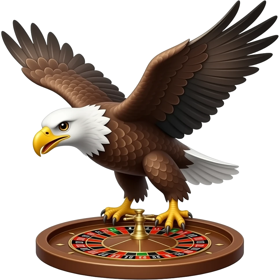 An eagle flying while carrying a roulette wheel on its feet emoji
