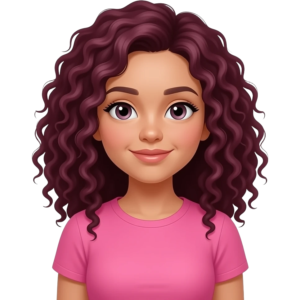 gril with curly mehroon hairs and wear pink t shirt emoji