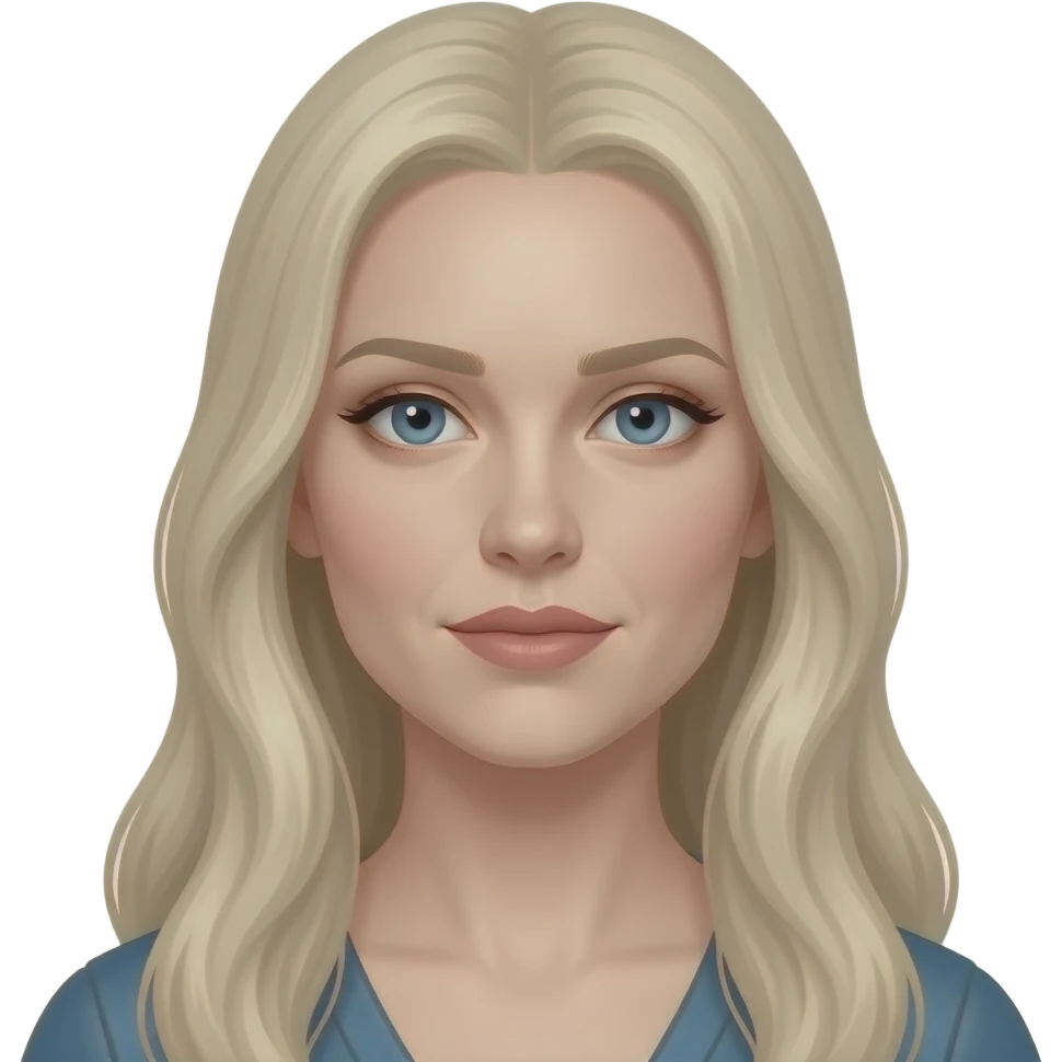Narcissa Malfoy emoji, Apple style, clean 3D, soft gradients, adult woman, elegant features, long blond hair, composed expression, minimal icon, centered, white background, high detail emoji