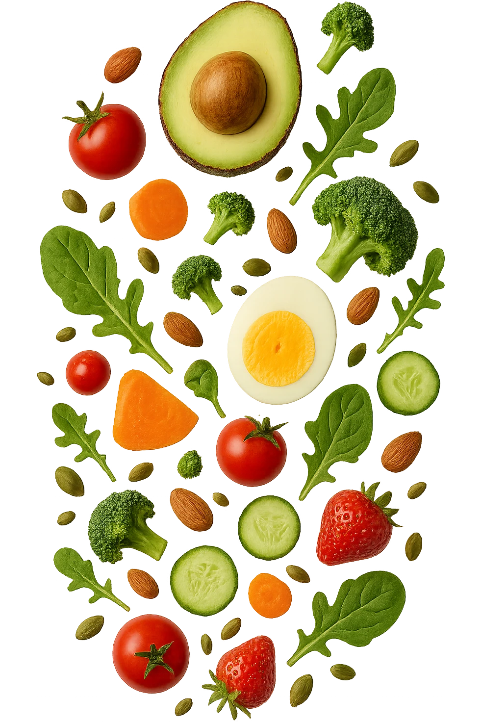 CIBO SANO CHE CADE VERTICALMENTE DALL'ALTO, IPERREALISTICO DALL'ALTO emoji