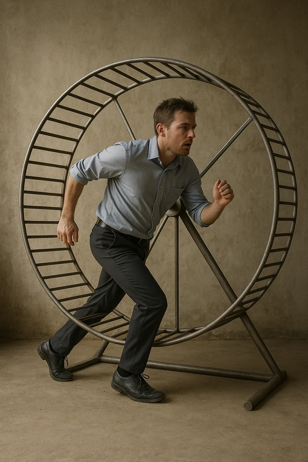 uomo che corre dentro la ruota del criceto come un circolo vizioso immagine realistica emoji