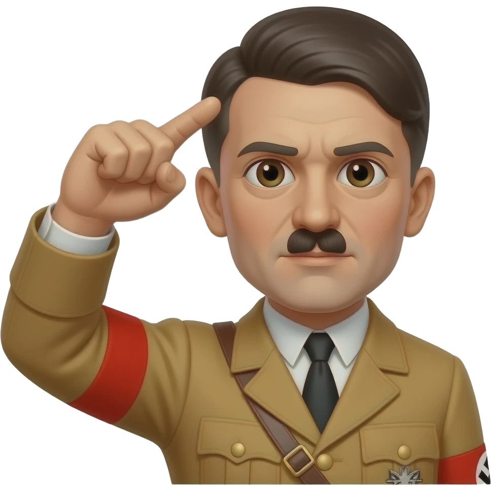 Adolf Hitler doing the Nazi salute with his arm pointing out front with all his fingers up and uncurled. His arm is pointing out at a 30 degree angle, with a front left camera shot emoji
