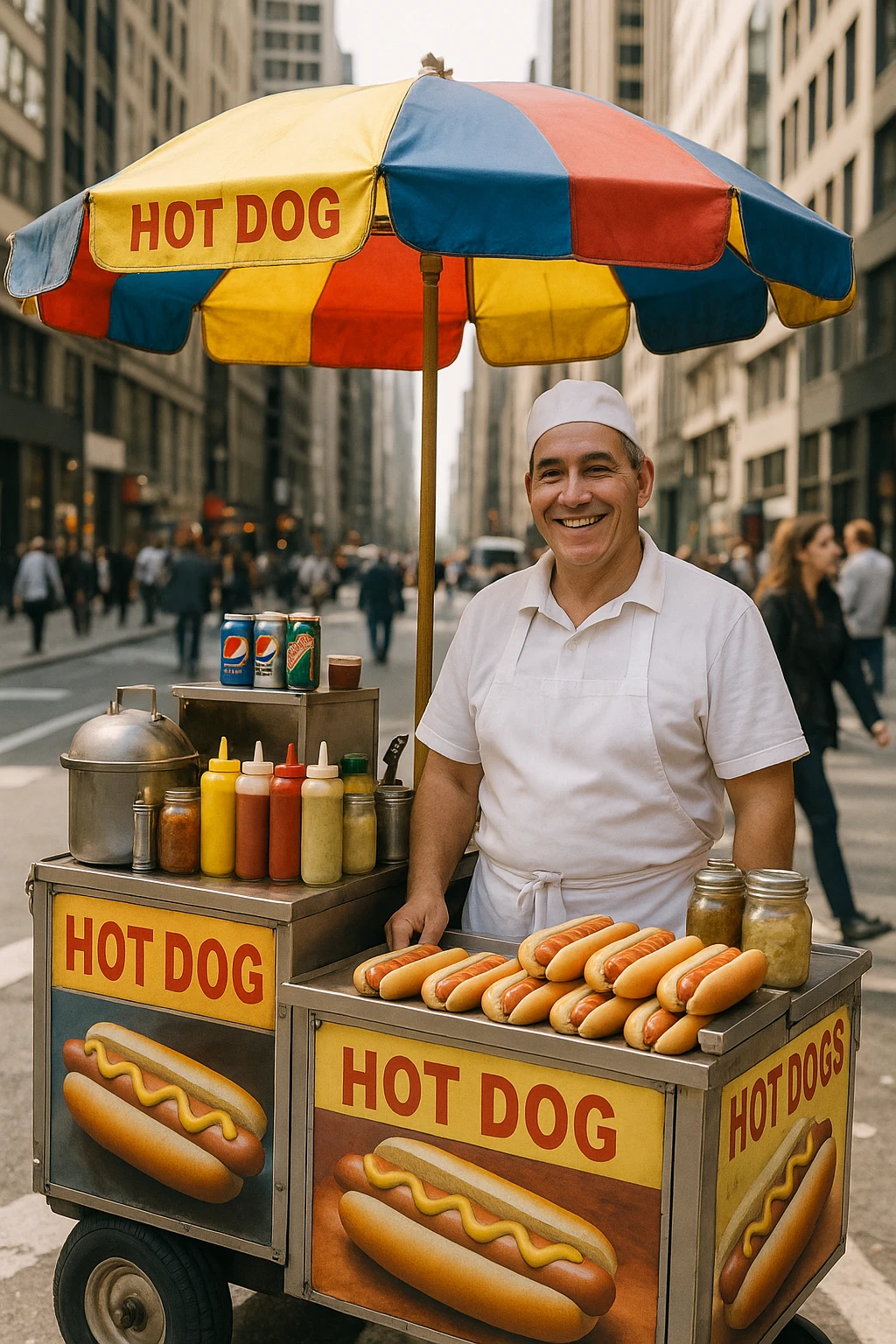 hotdog seller in New York with cart emoji