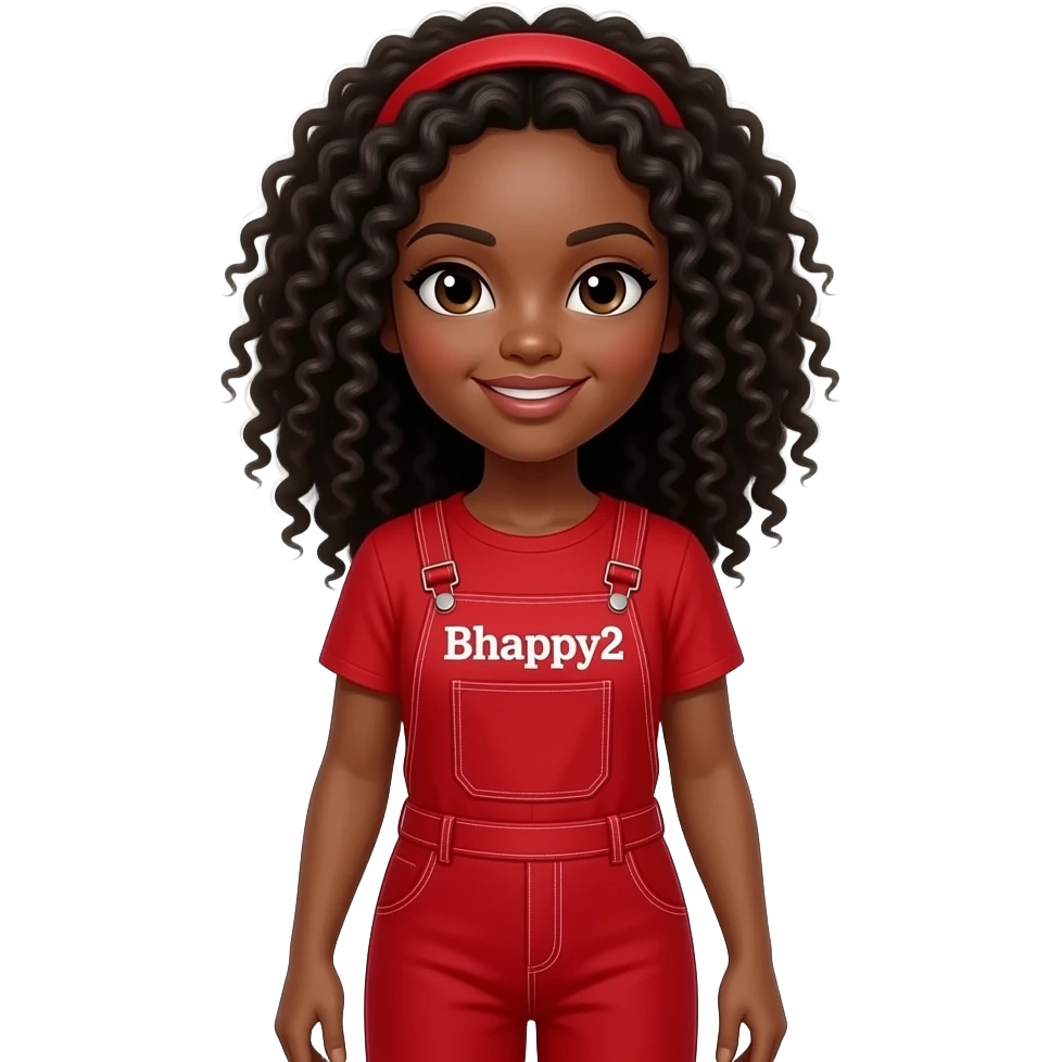 Add the caption Bhappy2 a black Betty boo female image in a red jump with the words Bhappy2 suit emoji