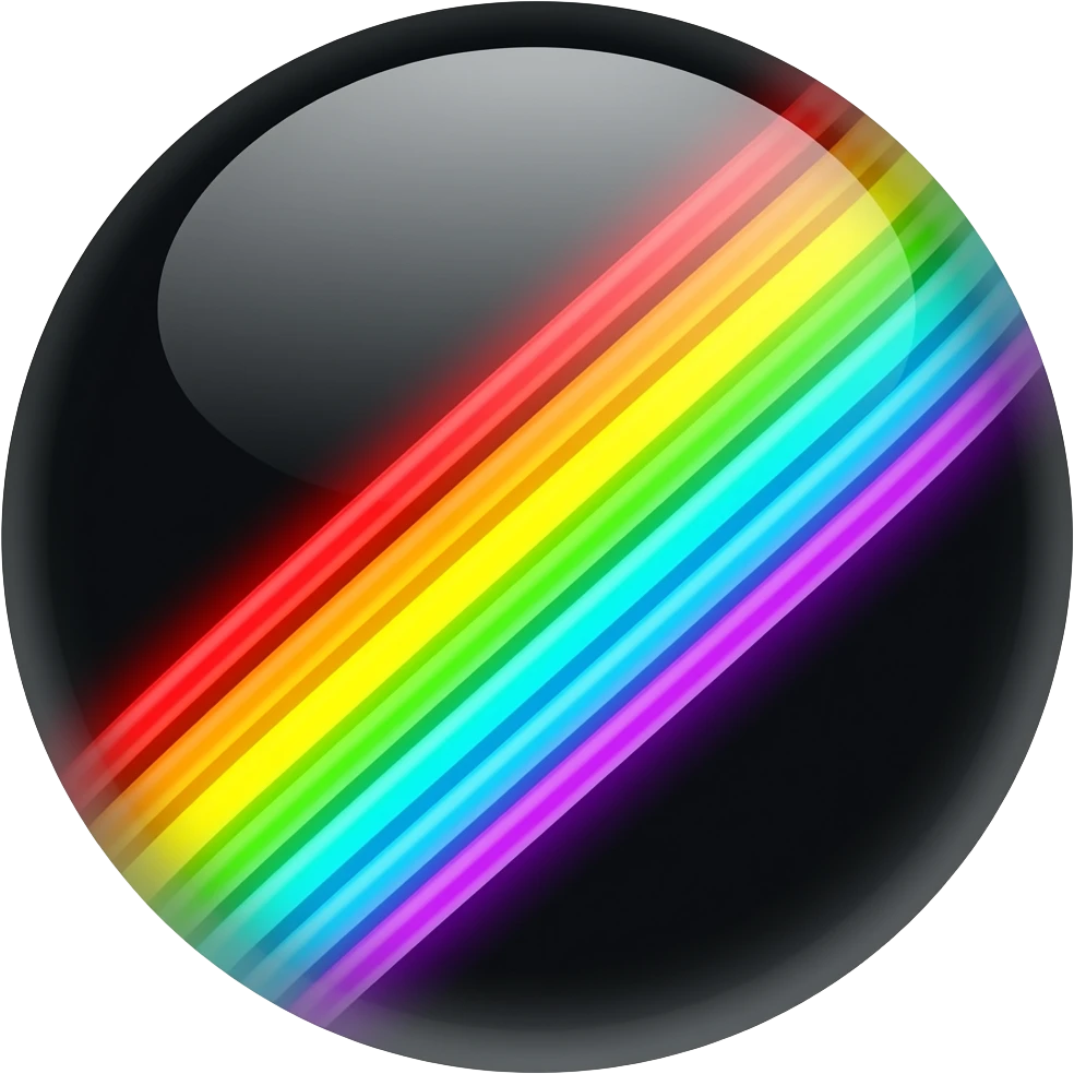 Black ball with rainbow neon emoji