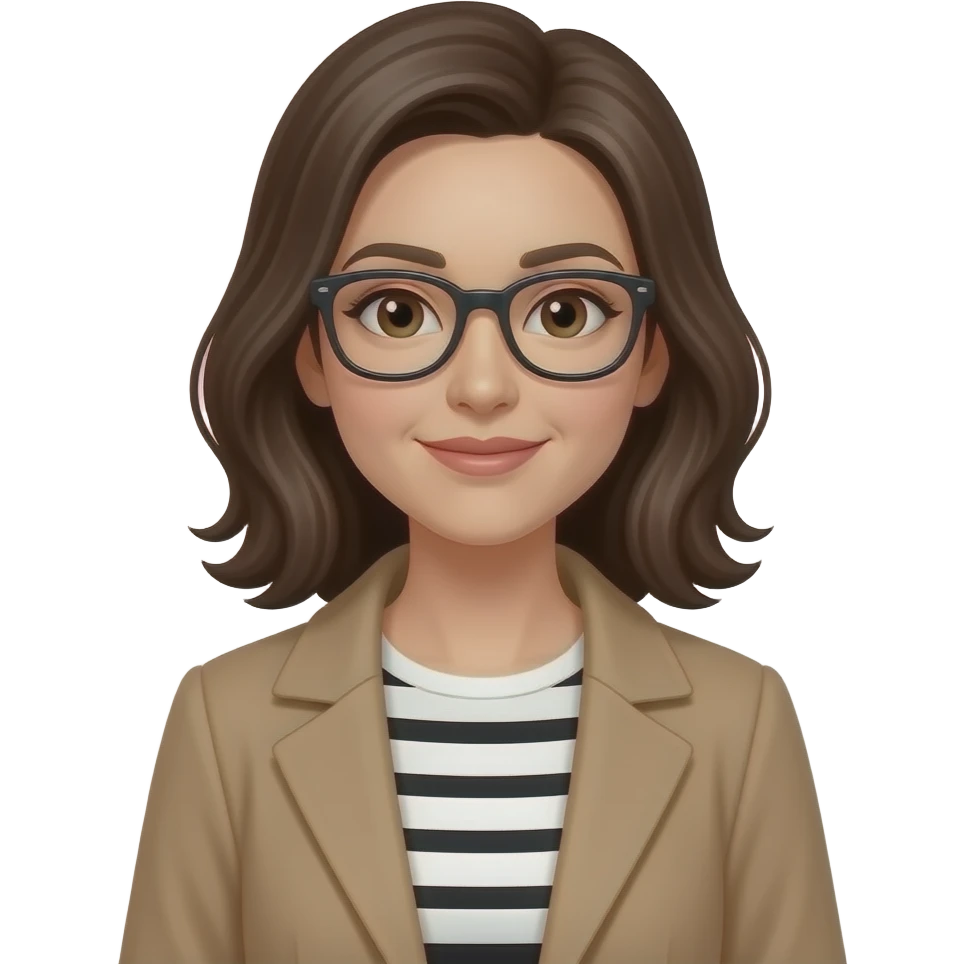 Mujer colocha con lentes blusa rayada blanca y negra emoji