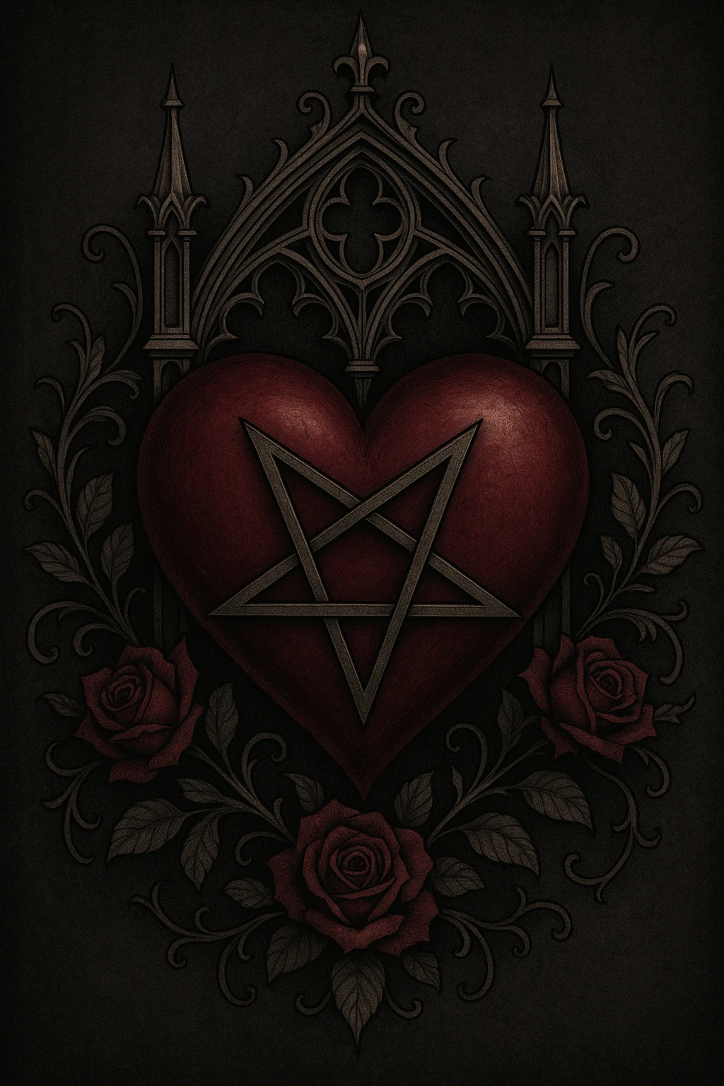 gothic heart with a pentagram emoji