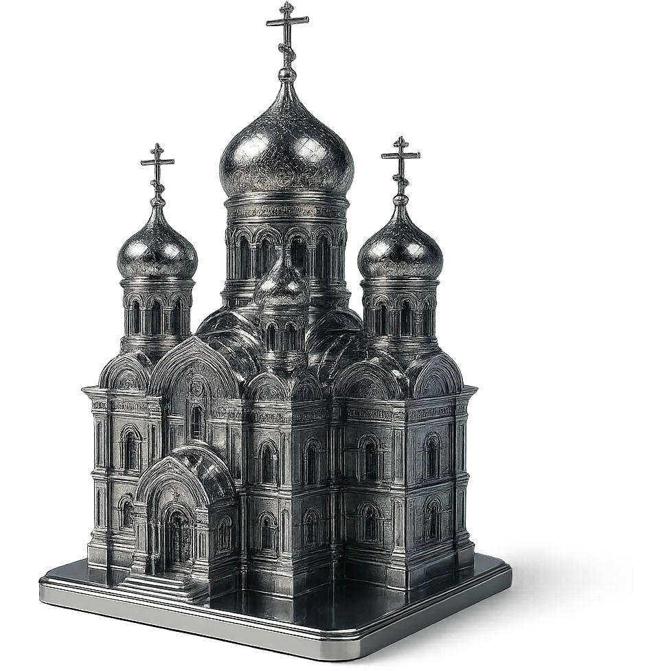 metallic chrome Orthodox church with ornate architecture and shining domes emoji