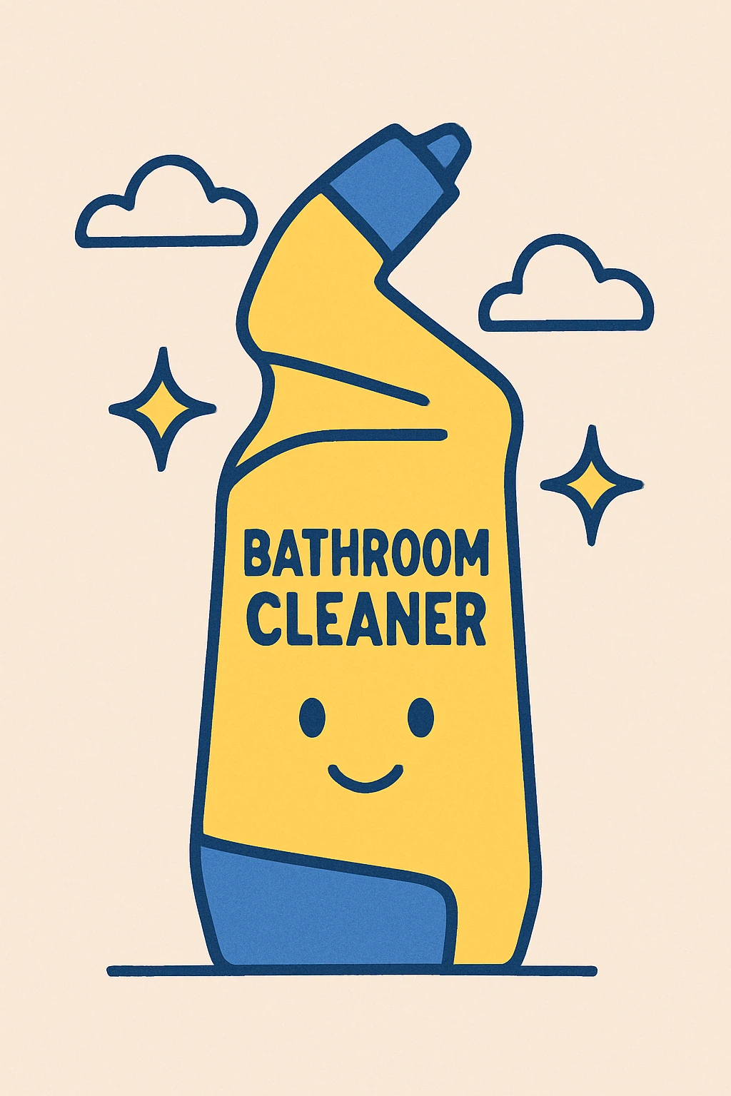 bathroom cleaner bottle, with sparkling effect, yellow and blue color scheme emoji
