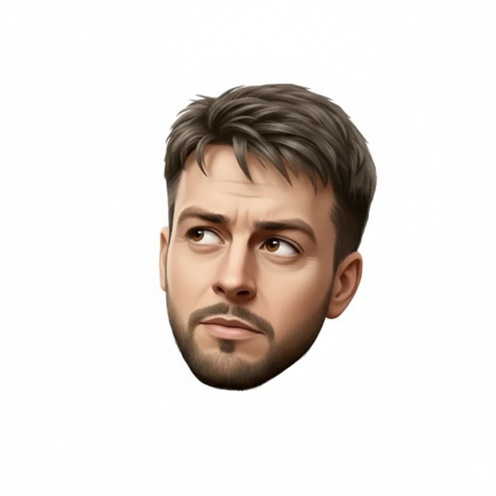 нарисуй этого человека в таком же стиле с думающим о чем то серьезном взглядом, без рук, без фона emoji