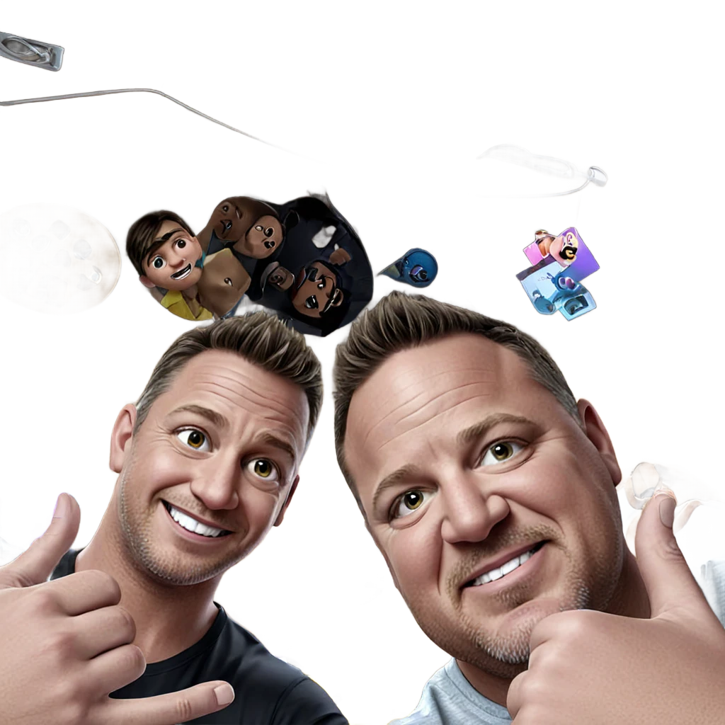 boys posing with smiles emoji