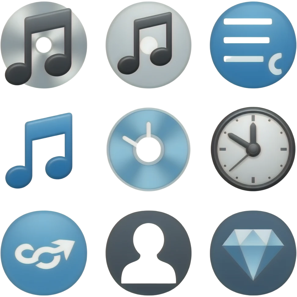 take this as a refrence and create discord emojis i have a list songs,queuelist,musiccd,timeclock,link,support,premiumdiamond,user,top.gg create this listof emojis as per screenshot i showed emoji